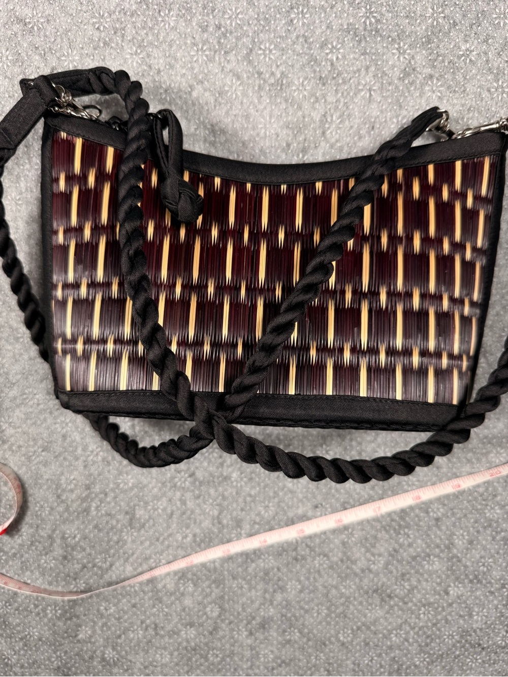 Baskets of Cambodia Woven Shoulder Bag / Mini Tote – Black & Burgundy